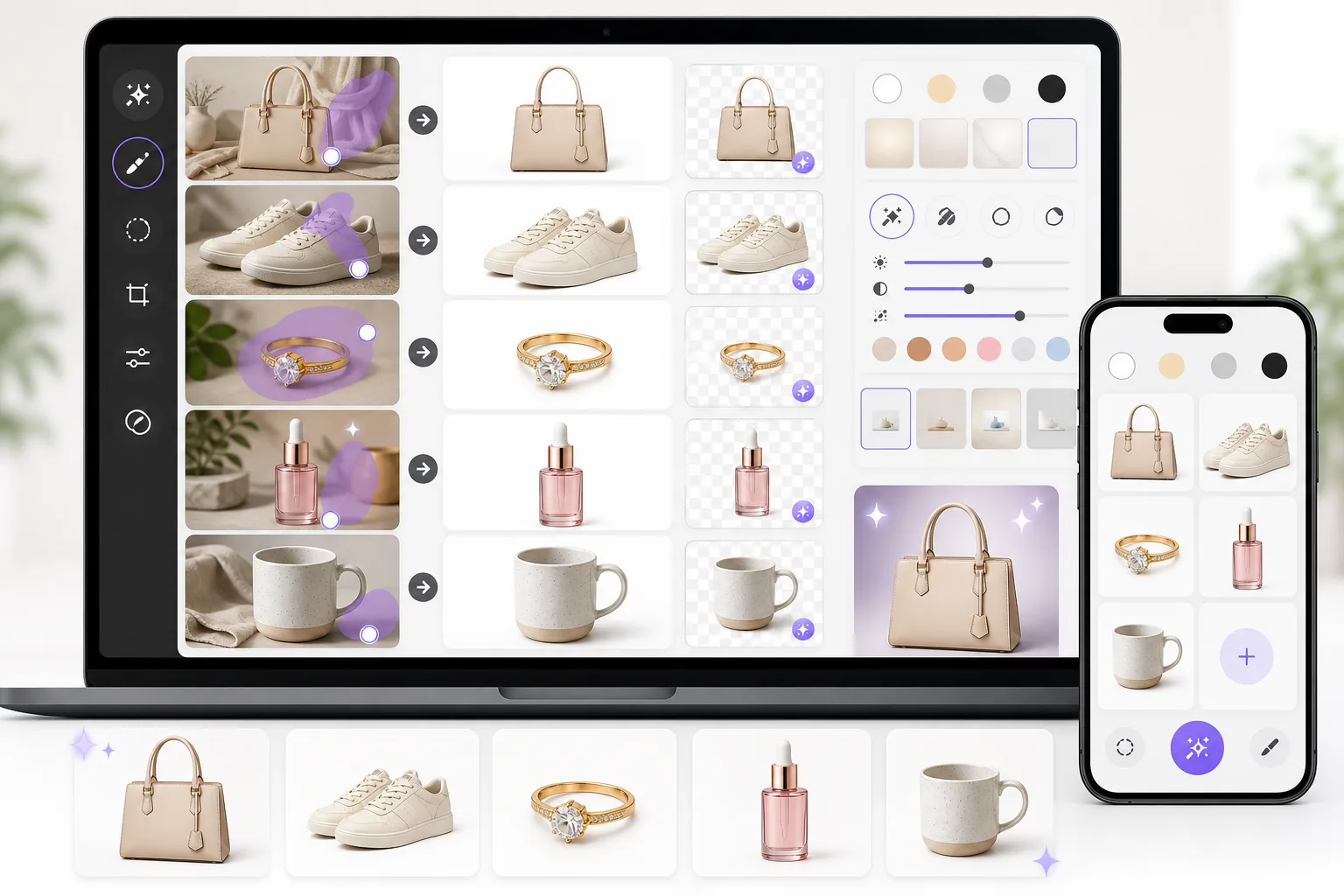AI e-commerce product photo editing workflow cleaning backgrounds, shadows, reflections, and catalog images