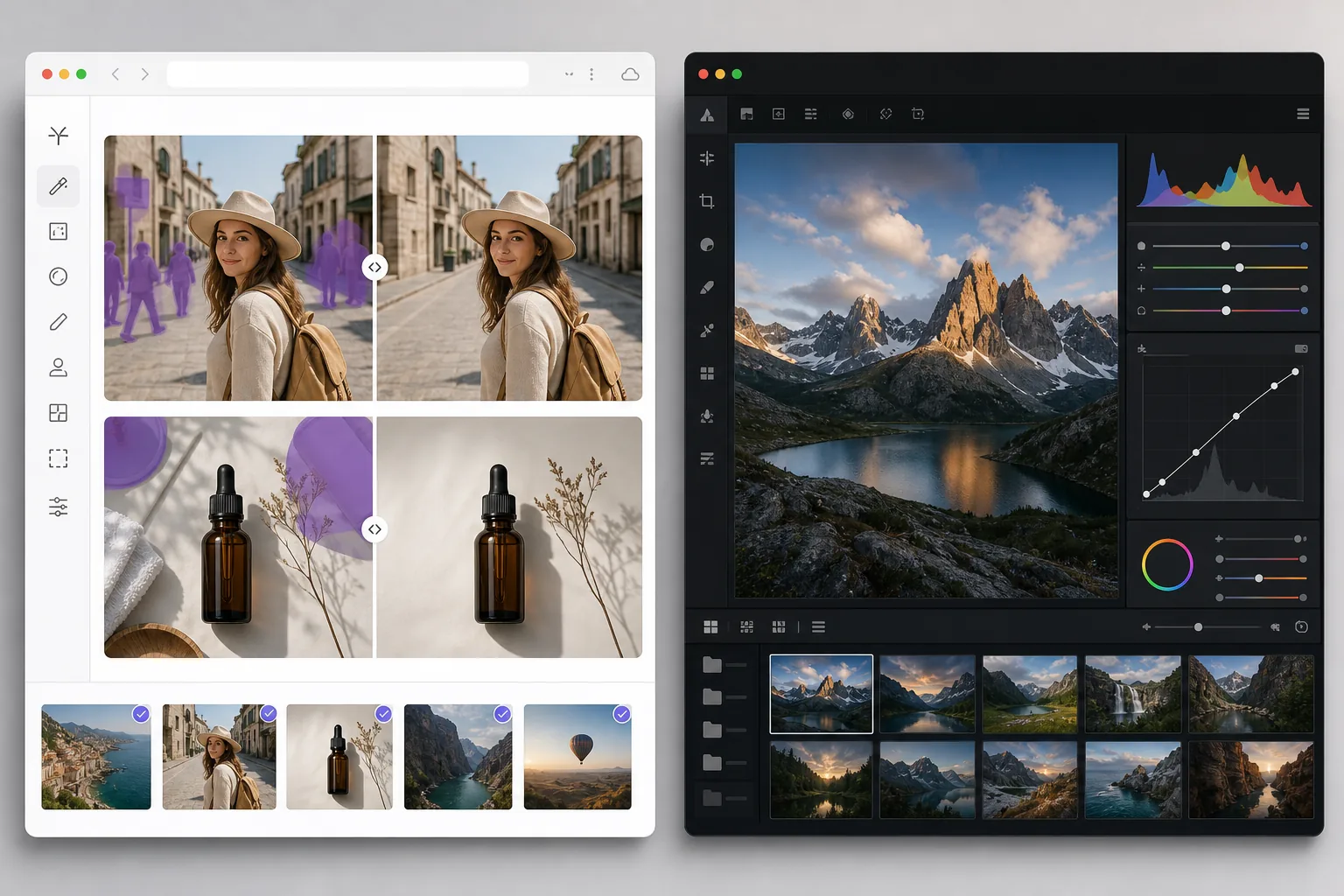 Comparison of browser-based AI cleanup tools and traditional RAW color editing
