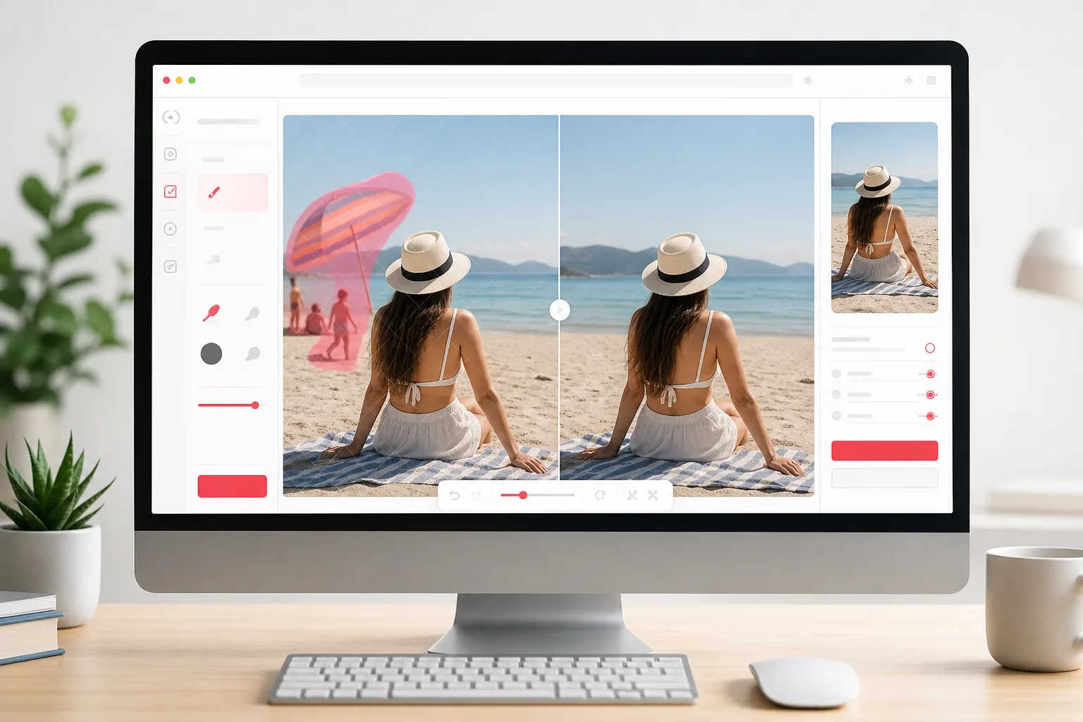Magic Eraser web app removing objects from a photo
