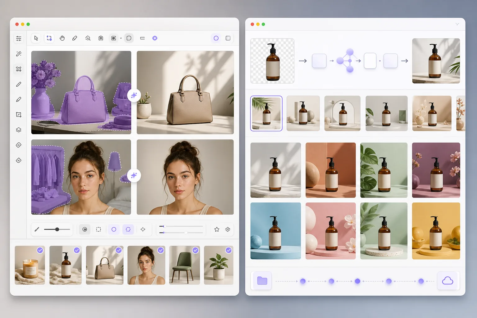 Comparison of flexible AI photo editing and automated product design templates