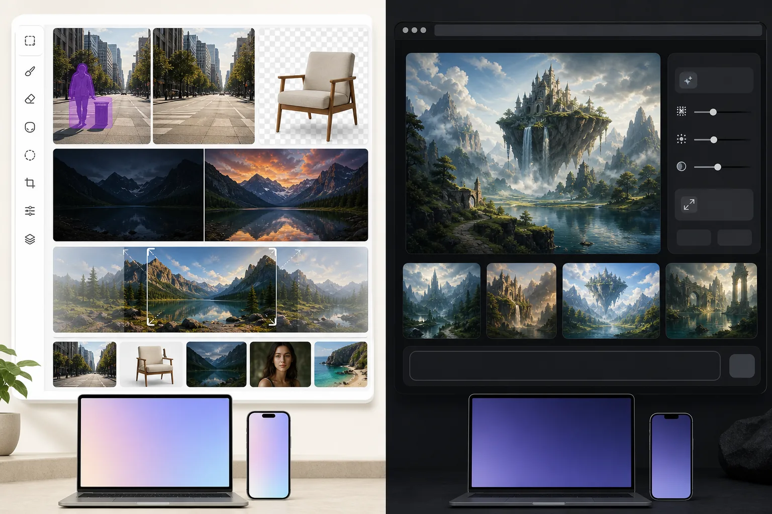 Comparison of a complete AI photo editing suite and a generation-focused AI image workspace