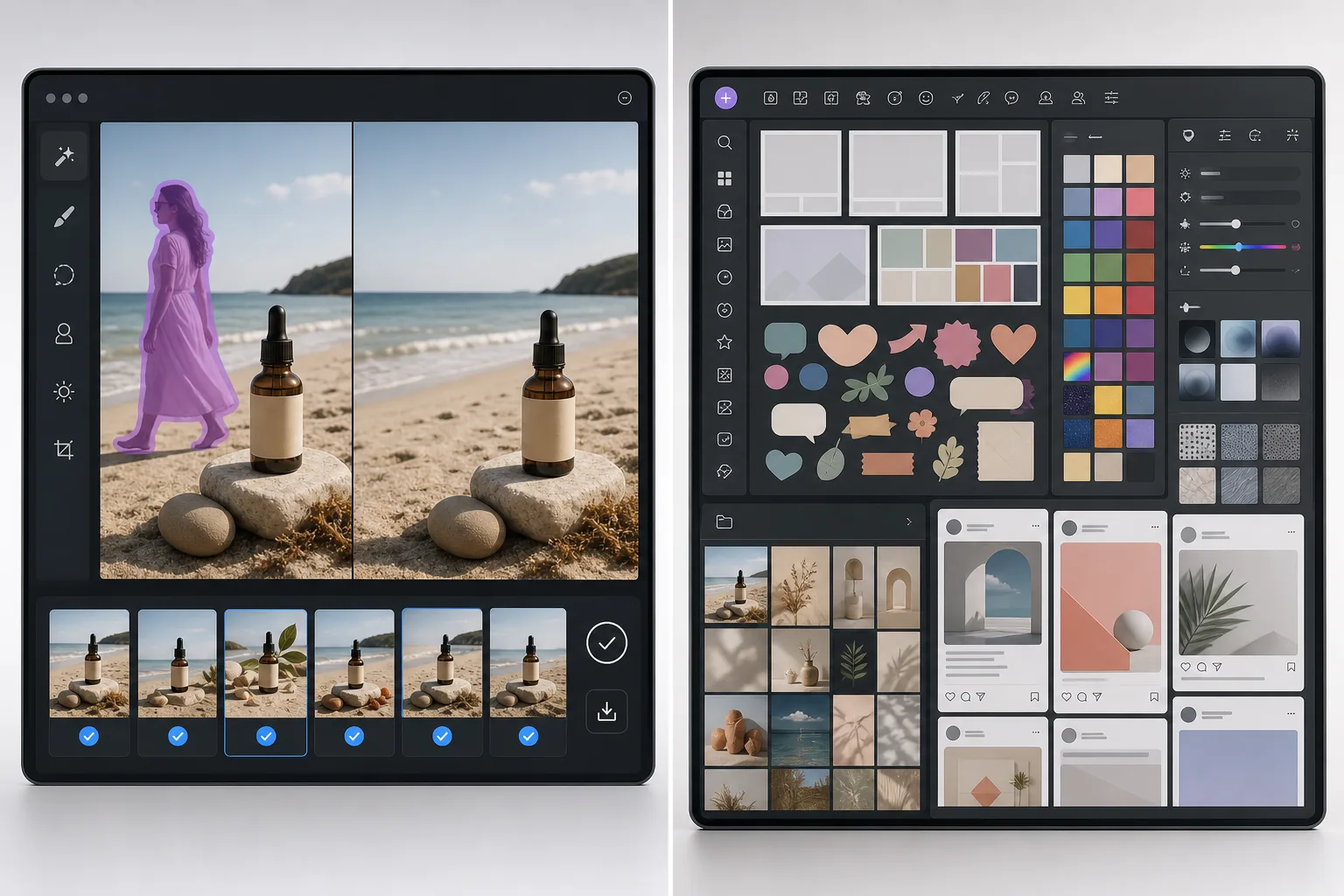 Comparison of focused AI object removal and a cluttered creative editing platform