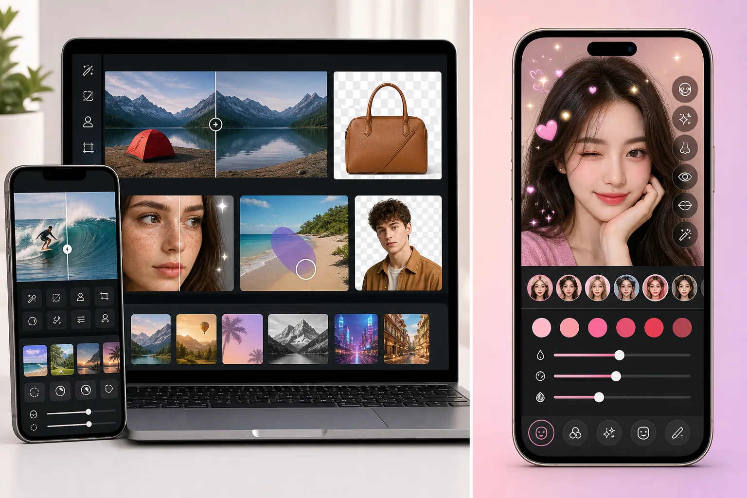 Comparison of all-purpose AI photo editing tools with a mobile beauty and selfie editing workflow