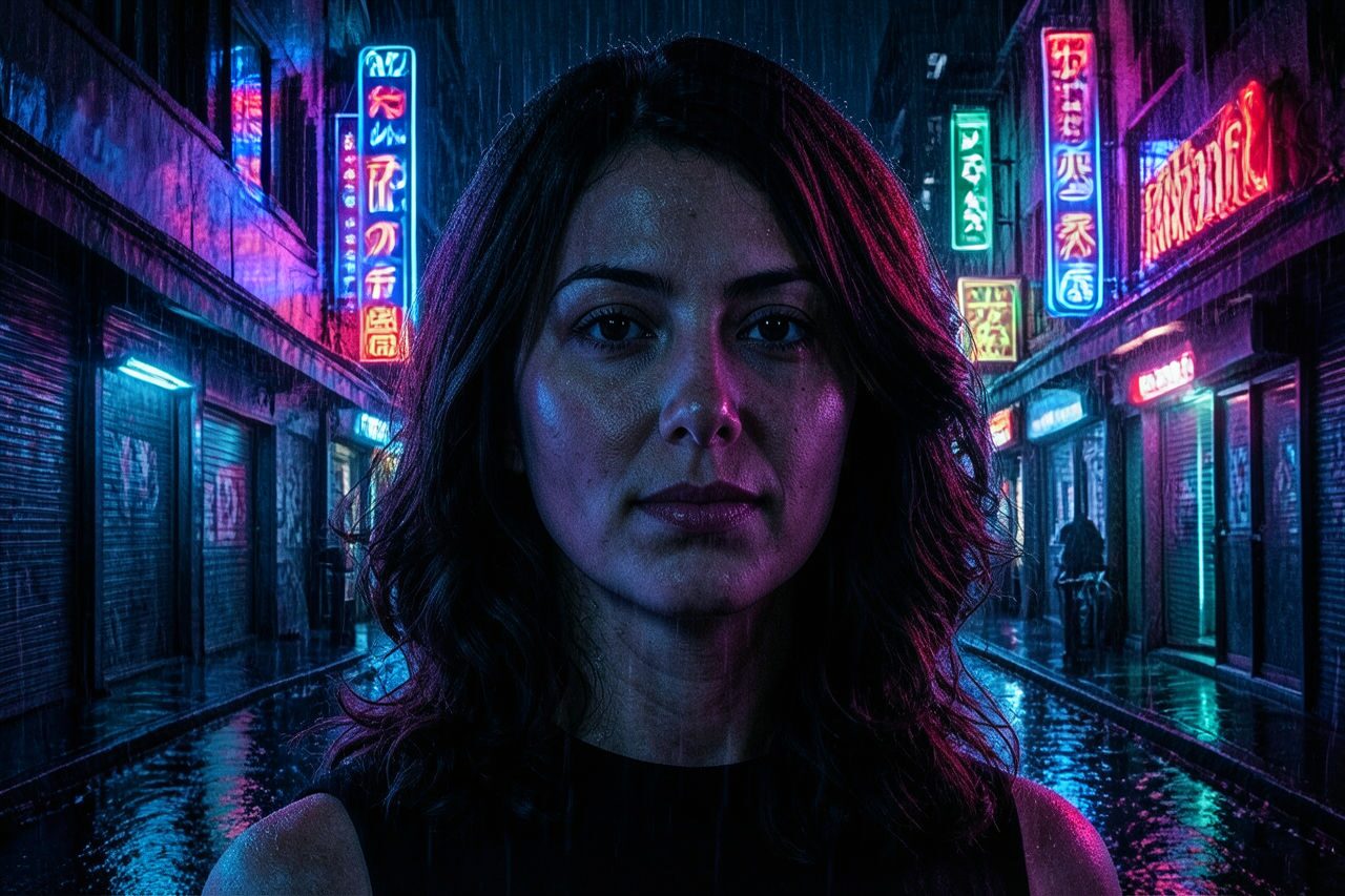 مثال على فلتر الصور Neon Noir بالذكاء الاصطناعي