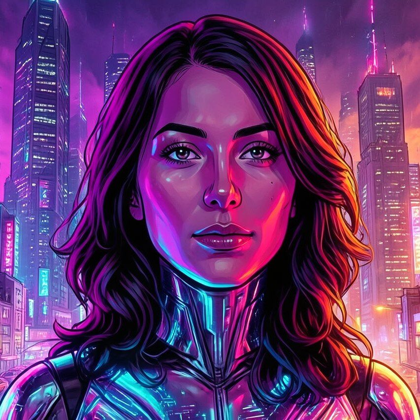 Cyberpunk Cityscape AI filter portrait result