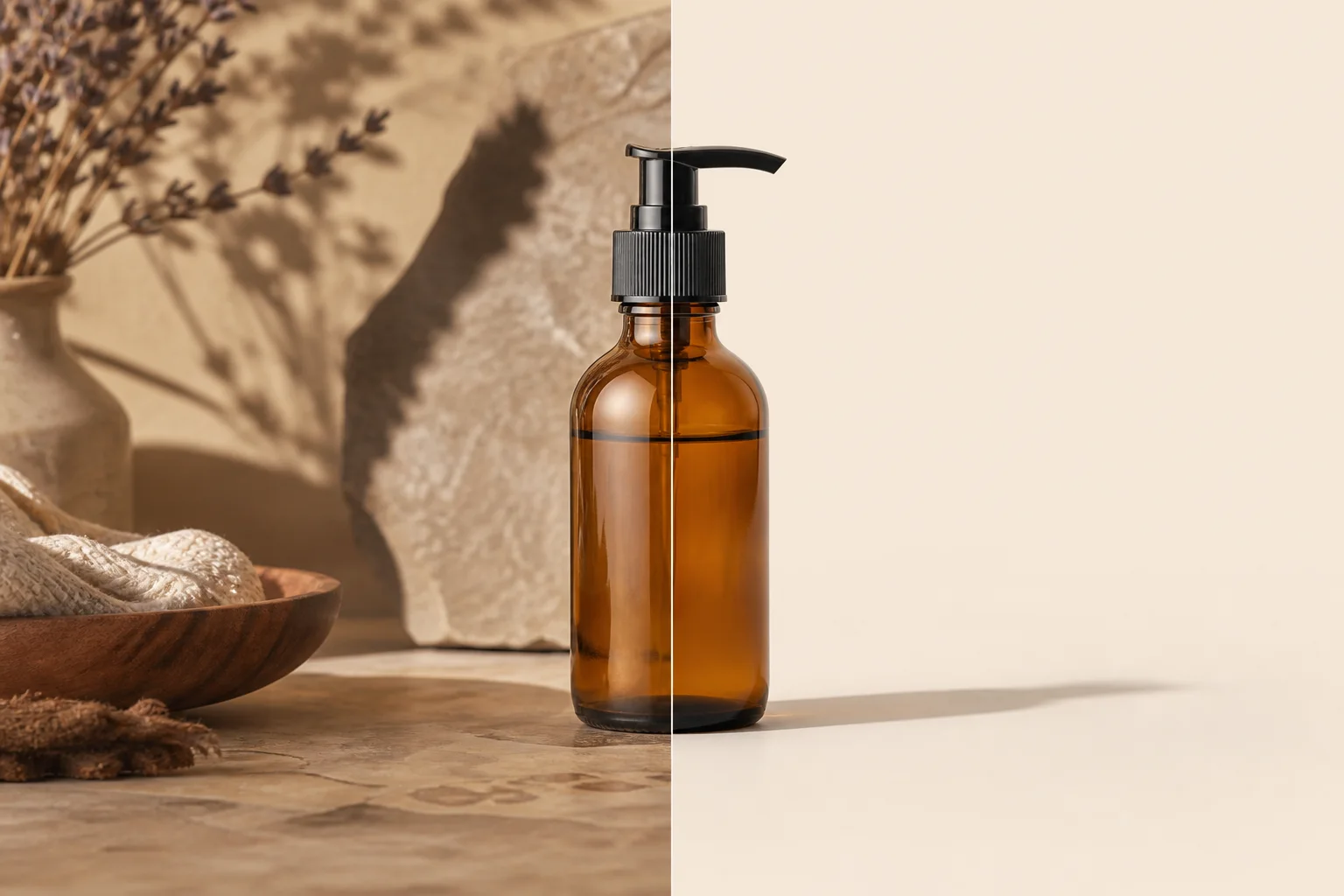 Product bottle with background cleanup and edge review callouts