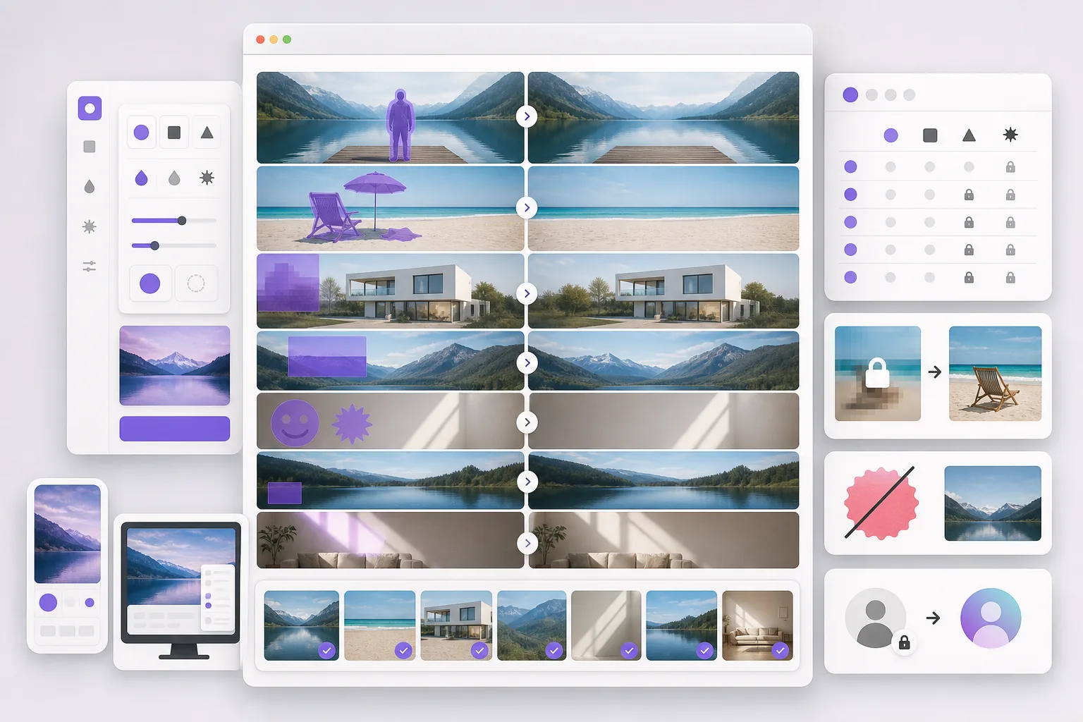 Comparison dashboard of free photo eraser tools with object cleanup and free-tier tradeoffs