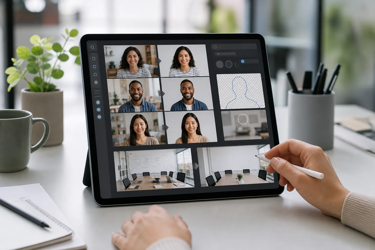AI human resources photo editing workflow standardizing employee headshots, removing inconsistent backgrounds, and cleaning workplace recruitment images