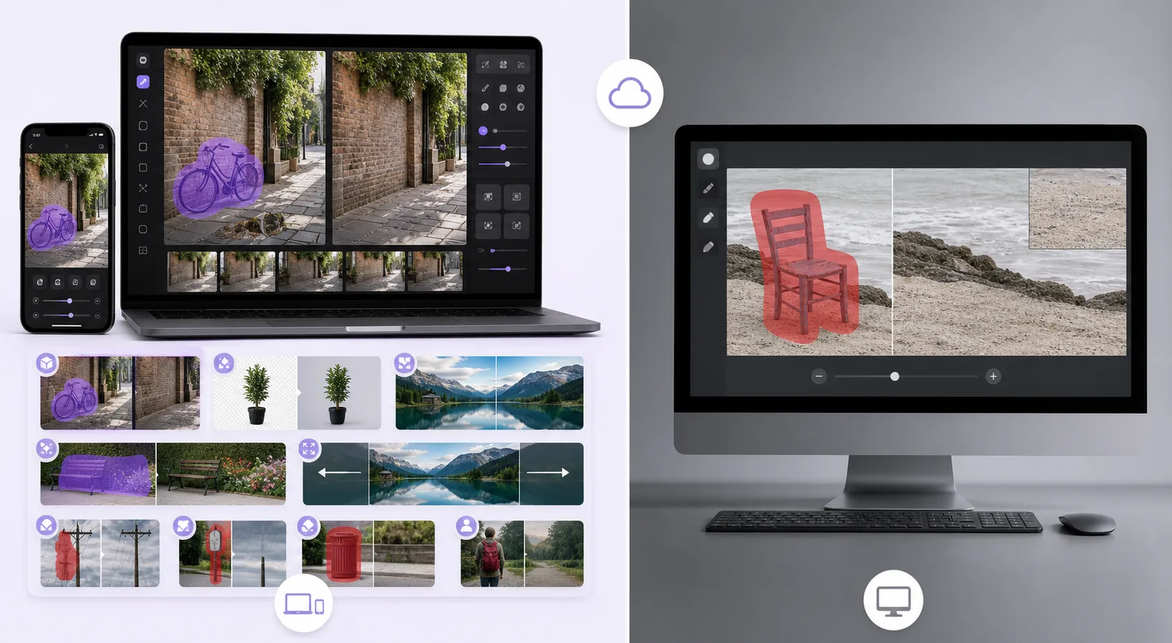 Comparison of generative AI object removal with a full editing toolkit and patch-based inpainting workflow