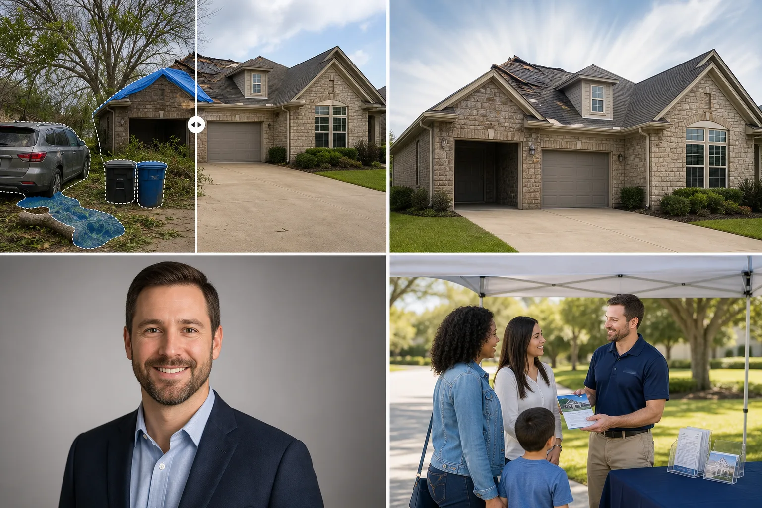 AI insurance photo editing workflow enhancing claim documentation, cleaning property assessment photos, standardizing agent headshots, and polishing agency marketing images