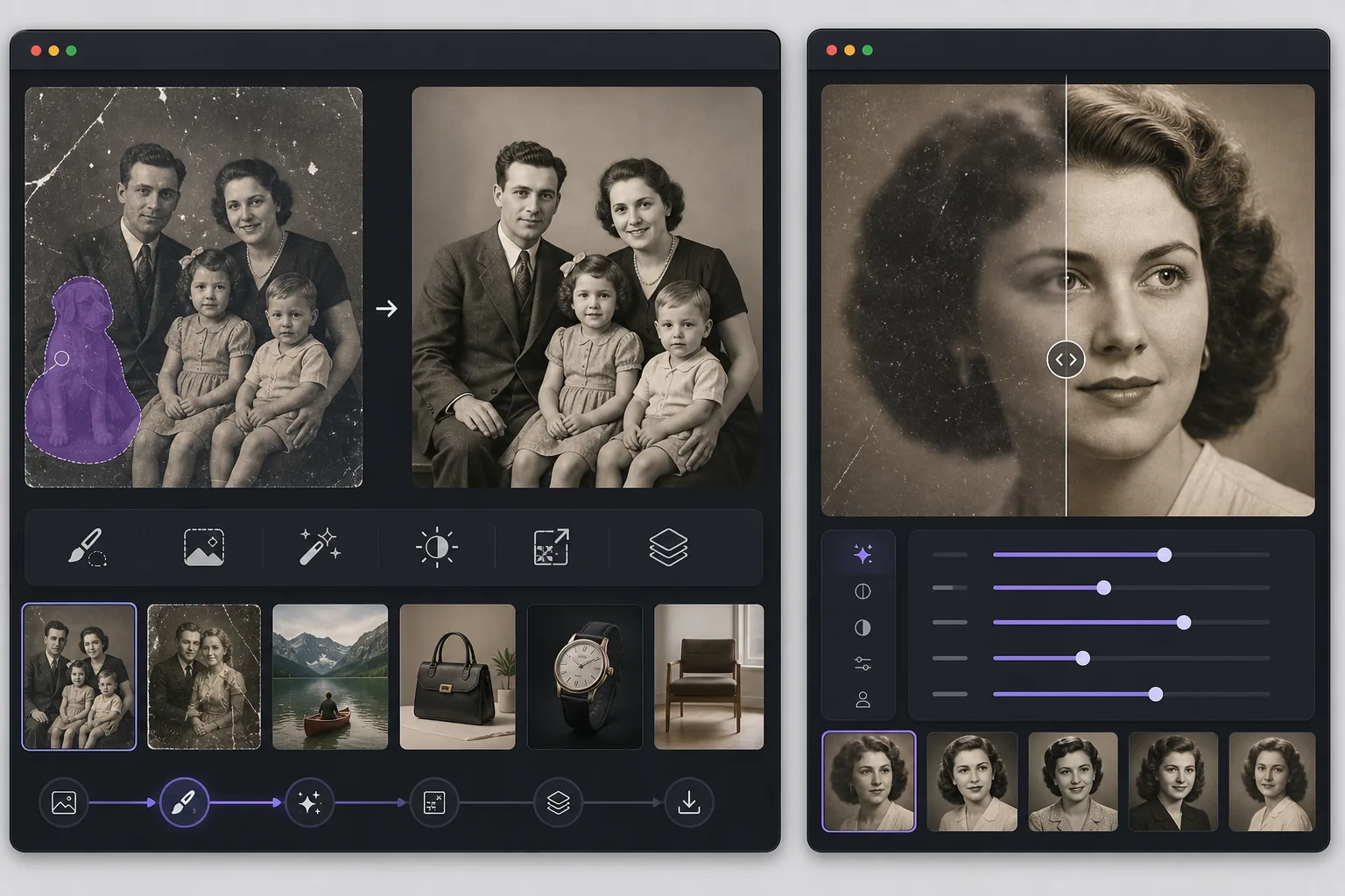 Comparison of complete AI photo editing and portrait enhancement workflows