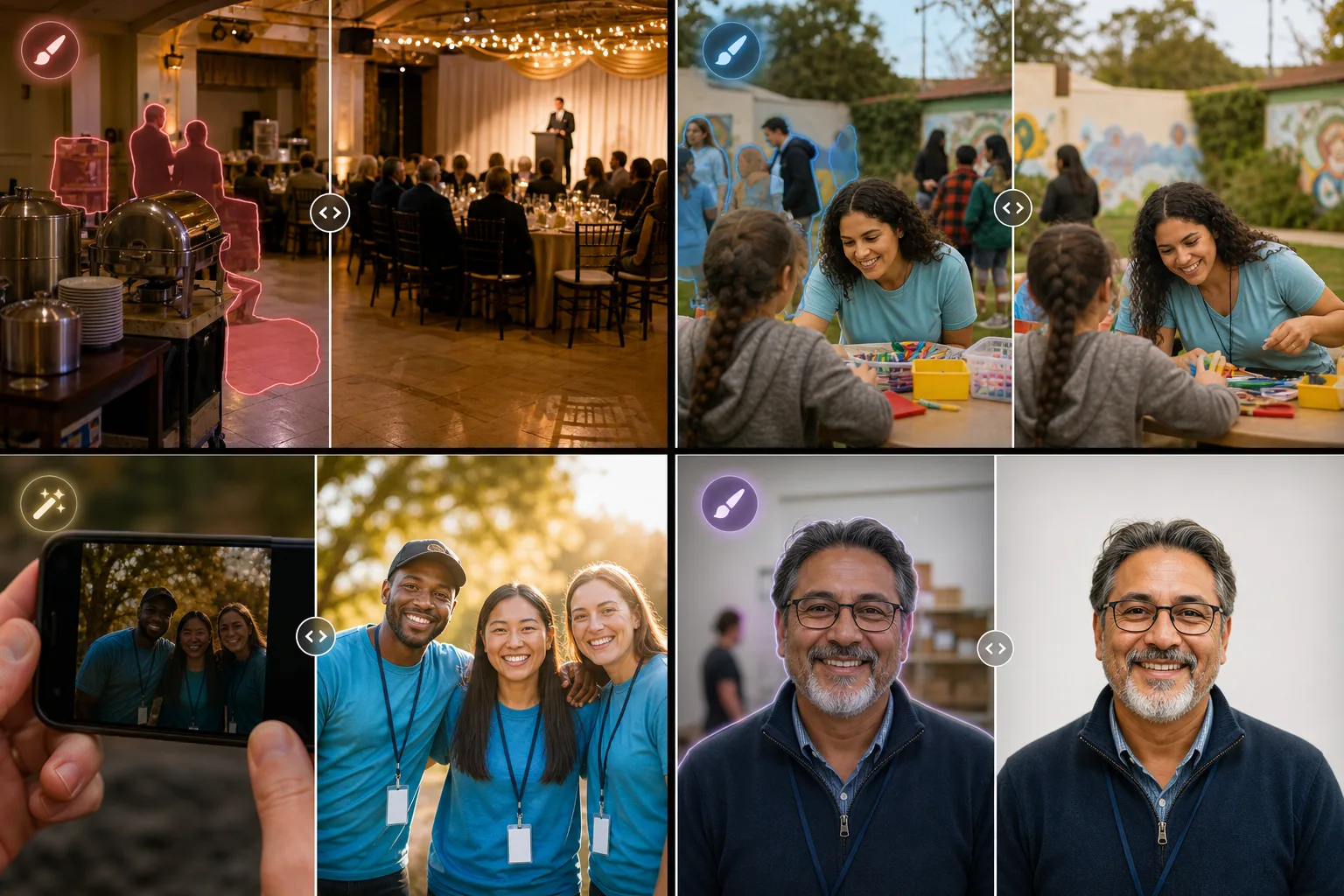 AI nonprofit photo editing workflow cleaning fundraiser photos, privacy-safe volunteer impact images, campaign visuals, and staff portraits