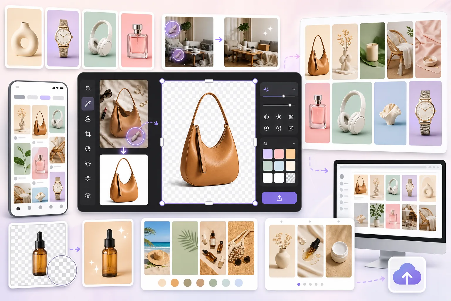 AI Pinterest pin image prep workflow creating clean product pins, polished lifestyle visuals, enhanced high-resolution images, seasonal campaign thumbnails, and idea pin previews