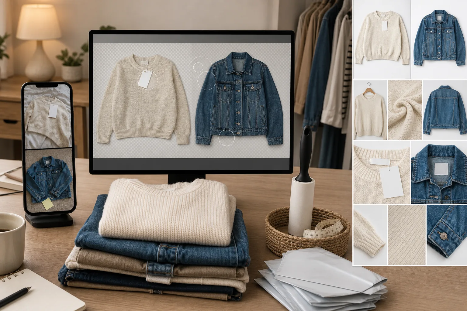 AI thrift resale photo workflow removing cluttered backgrounds and preparing clean clothing marketplace listing images