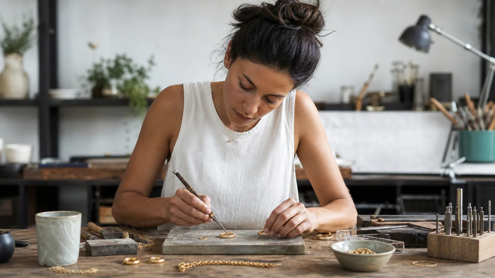 Handgefertigter Schmuck / E-Commerce workspace — illustrative photograph