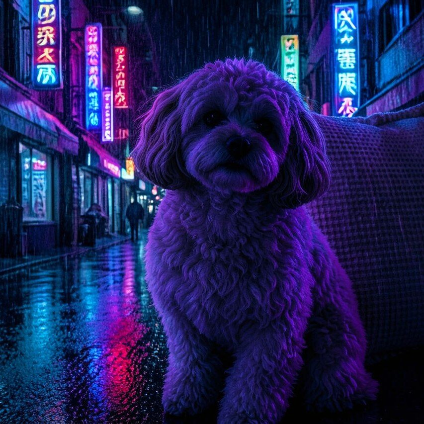 Neon Noir AI filter pet result